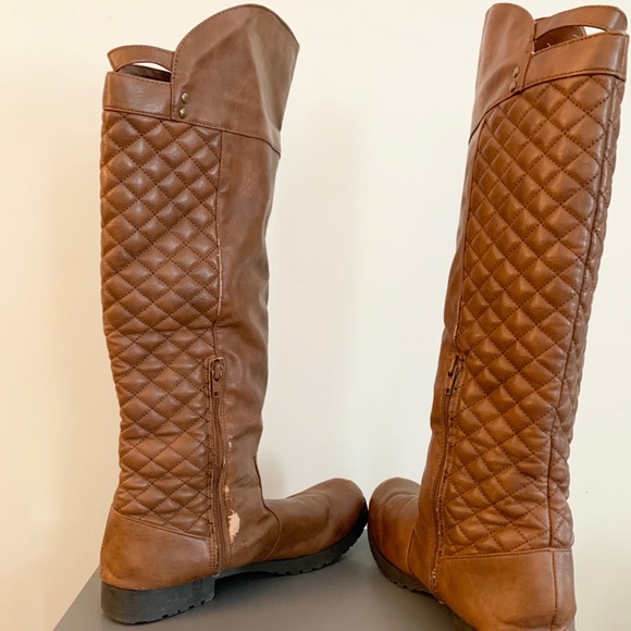 Brown Tall Quilted Pattern Top Buckle Boots - Picture 5 of 5